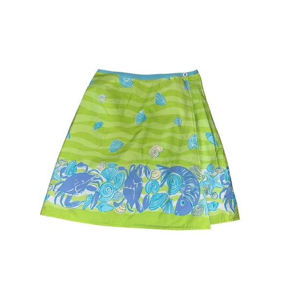 Lilly Pulitzer Dresses & Skirts - Lilly Pulitzer Green Reversible Coastal Shell Crab Fish‎ Print Cotton Wrap Skirt